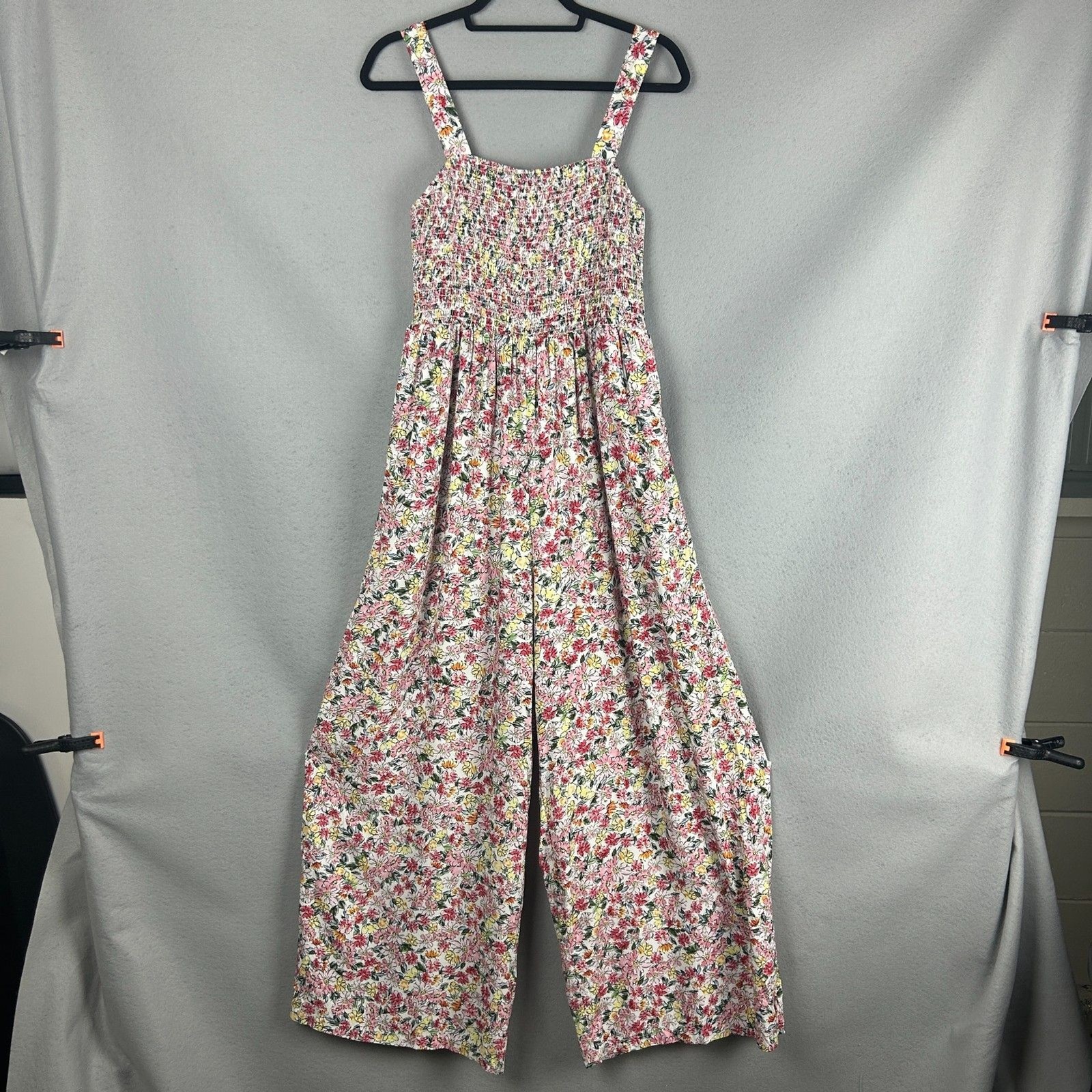 Floral Wide Leg Jumpsuit Large Smocked Bodice Cottagecore Boho Summer Resort