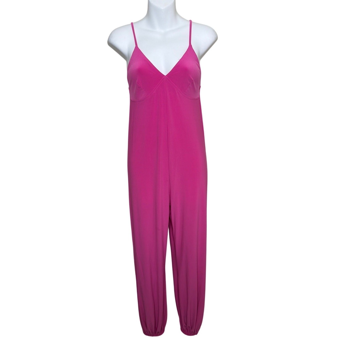Norma Kamali Pink Lycra Slip Jog V-Neck Jumpsuit Size Small
