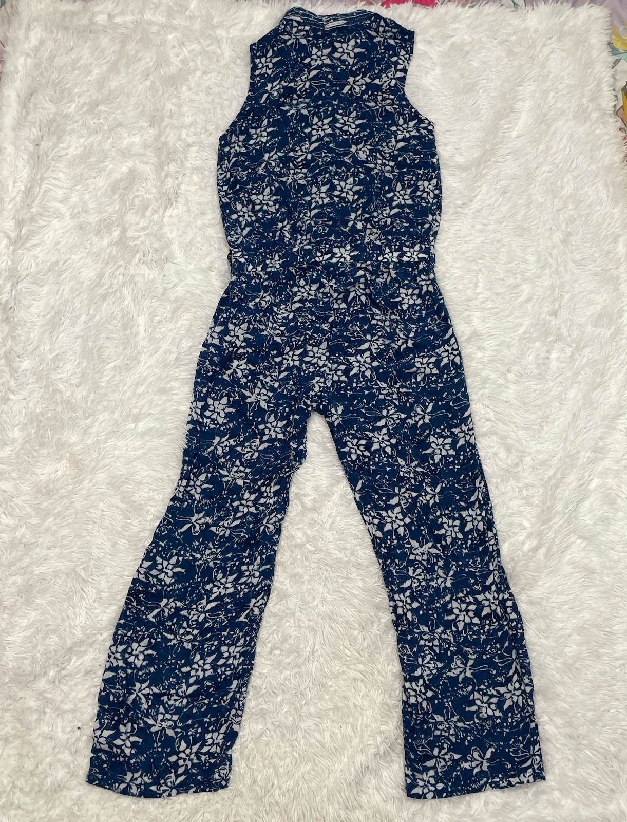 Soft Surroundings Women’s Size PXS XS Petite Floral Print Jumpsuit Blue Wide Leg