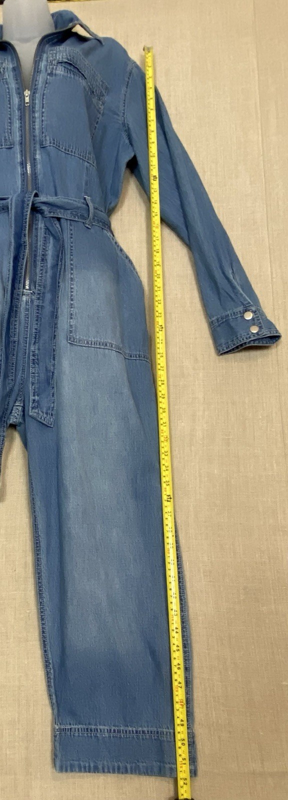 Denim Jumpsuit Sz 10 Indigo Blue Long Sleeve Lightweight Utility Boiler Suit