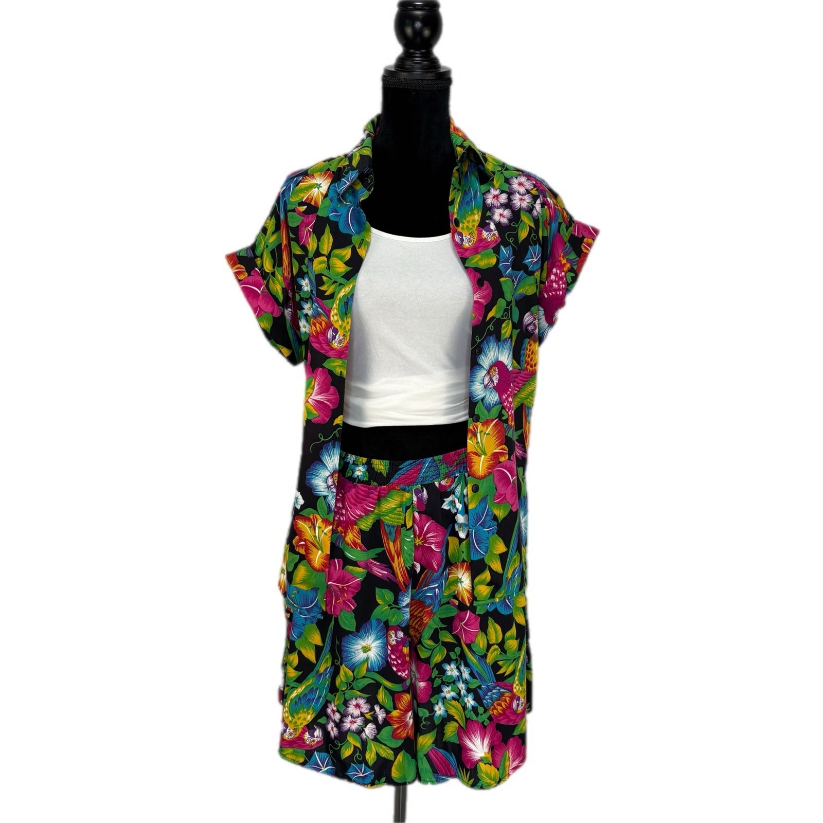 Vintage Floral Hawaiian Print 2 Piece Short Set – Women’s Size 12/14