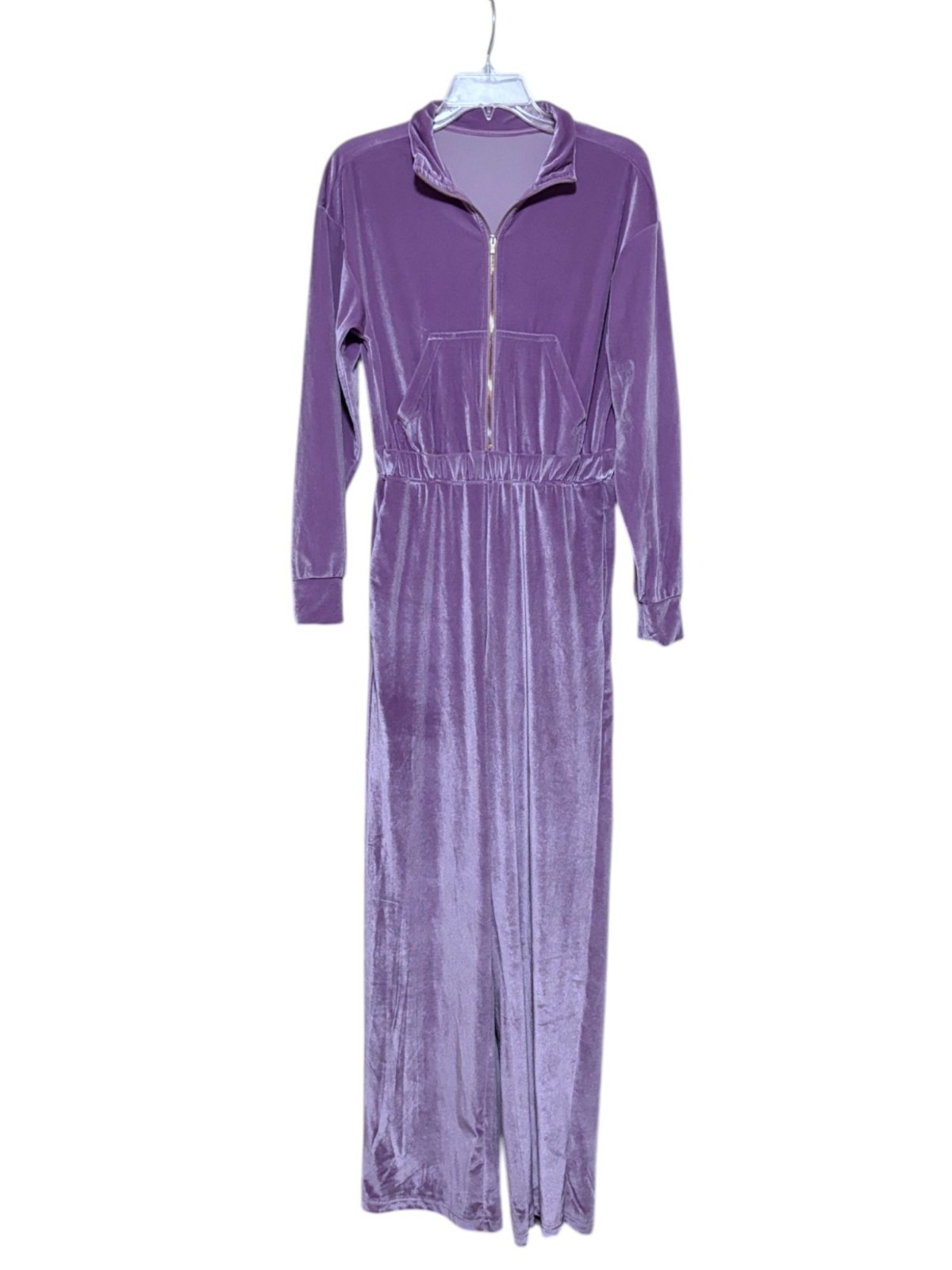 Fabletics Velour Zip Up Wide Leg One Piece S Lavender Jumpsuit Athleisure Baddie