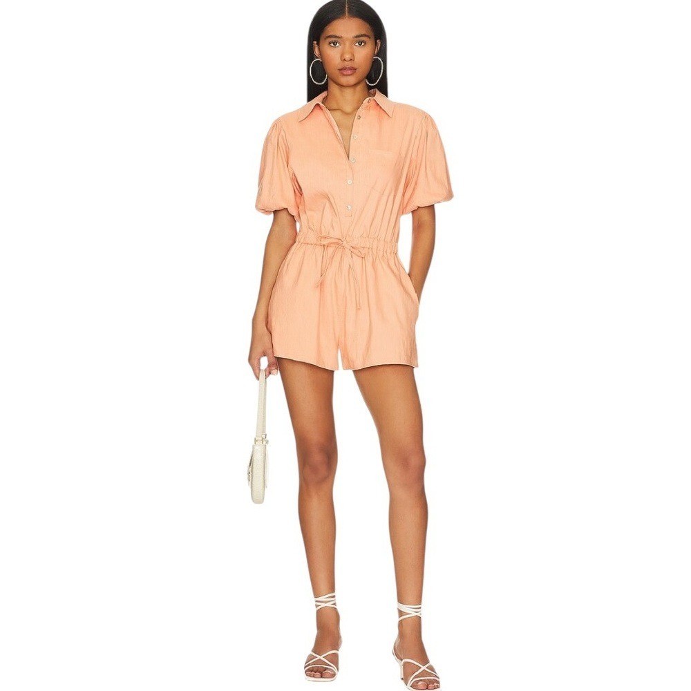 Revolve Lovers and Friend Linen Blend Kiley Romper in Coral – Size XS NWOT