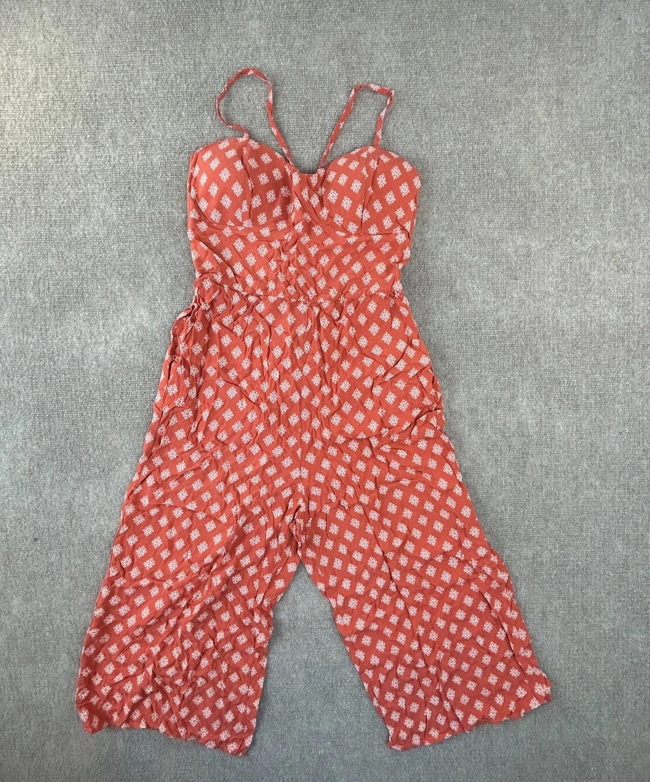 Auw One Piece Romper Womens Large Multicolor Geometric Print Lace Up Back Padded