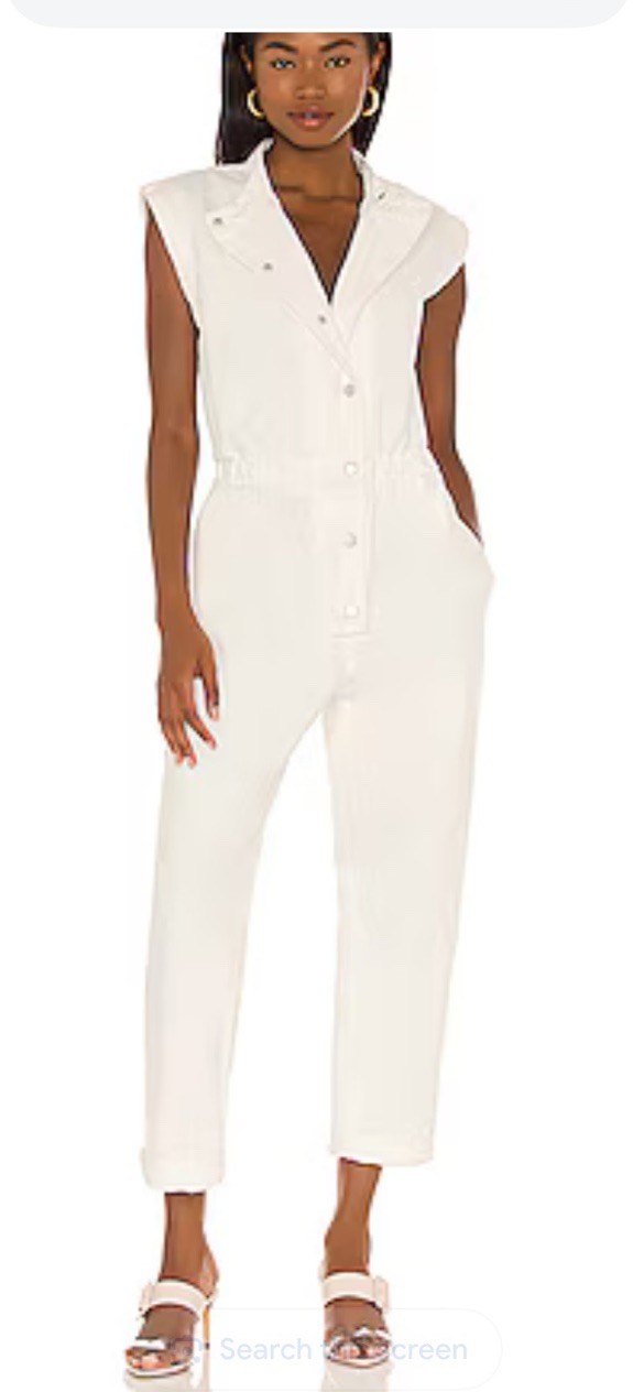 Blank NYC Womens White Denim Sleeveless Jumpsuit Head in Clouds Medium