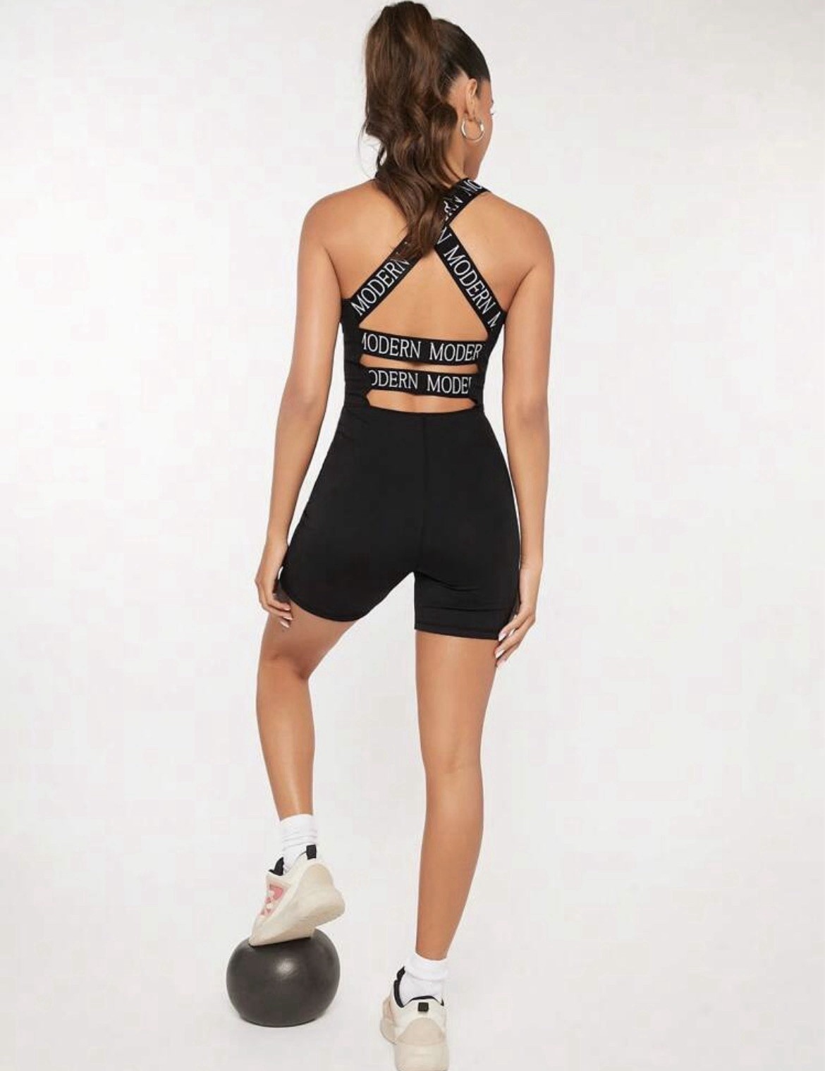 SHEIN Black Modern Logo Strap Romper Sleeveless Activewear Size M