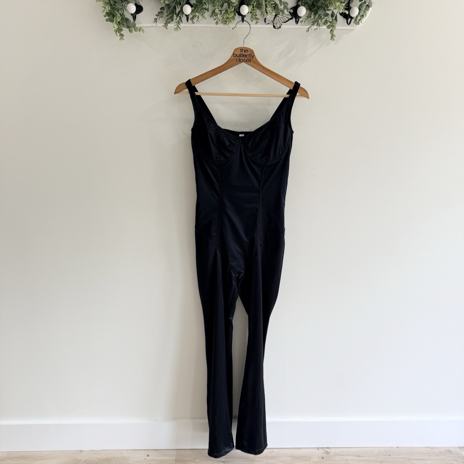 Popilush Shapewear Lift Flare Leg Strappy Jumpsuit Black Size L N4897