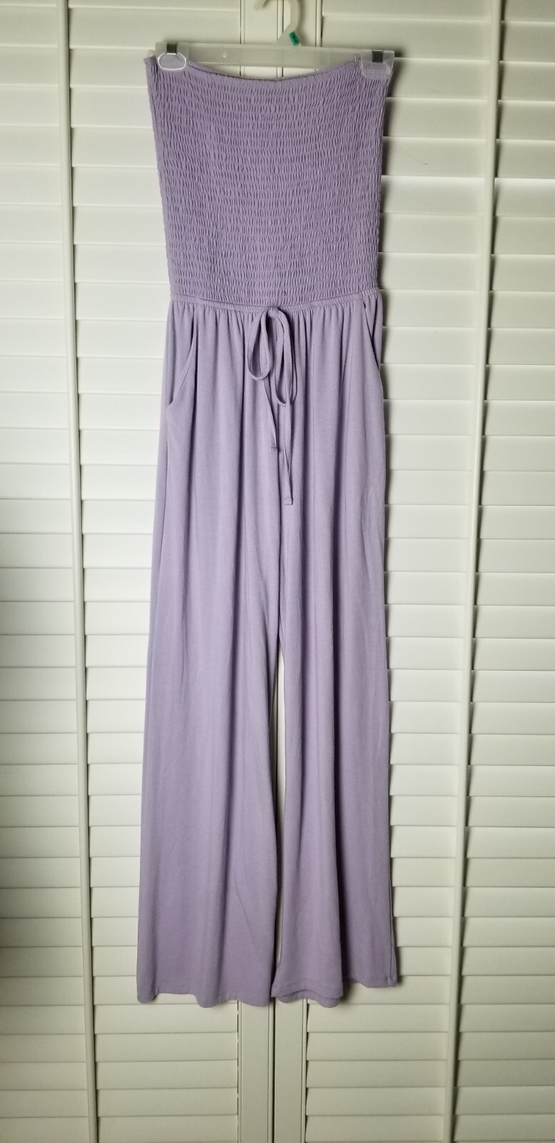 Zenana Jumpsuit M Wide Leg Smocked Top Lavender Pockets Soft Comfortable