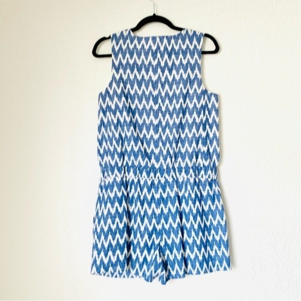 J Crew Romper 2 Blue Cream Linen Button Preppy Coastal Vacation Summer Beach