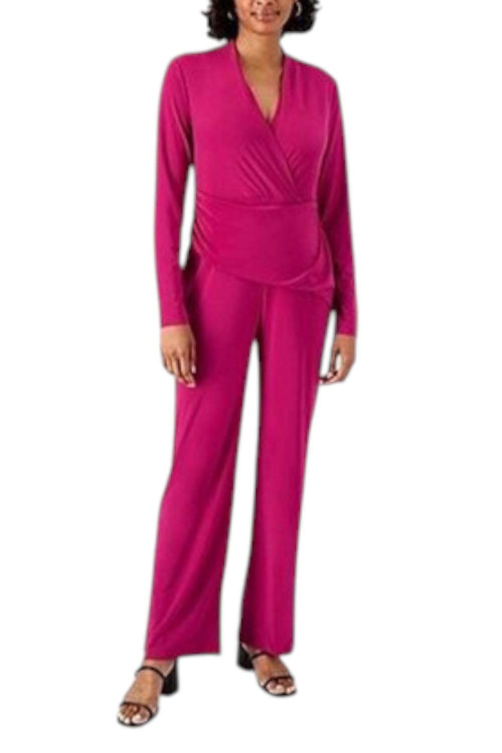 Attitudes by Renee Women’s Jersey Mock Wrap Waist Jumpsuit Plum