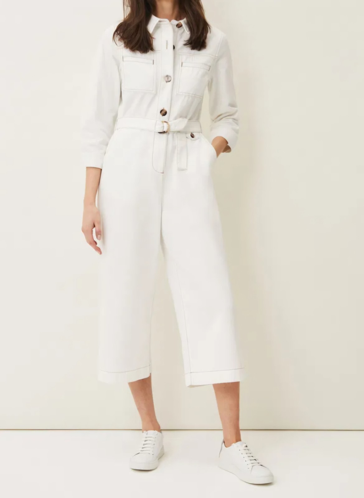 Phase Eight Jumpsuit Size 10 Cream Cotton Denim Wide Leg New With Tags Womens