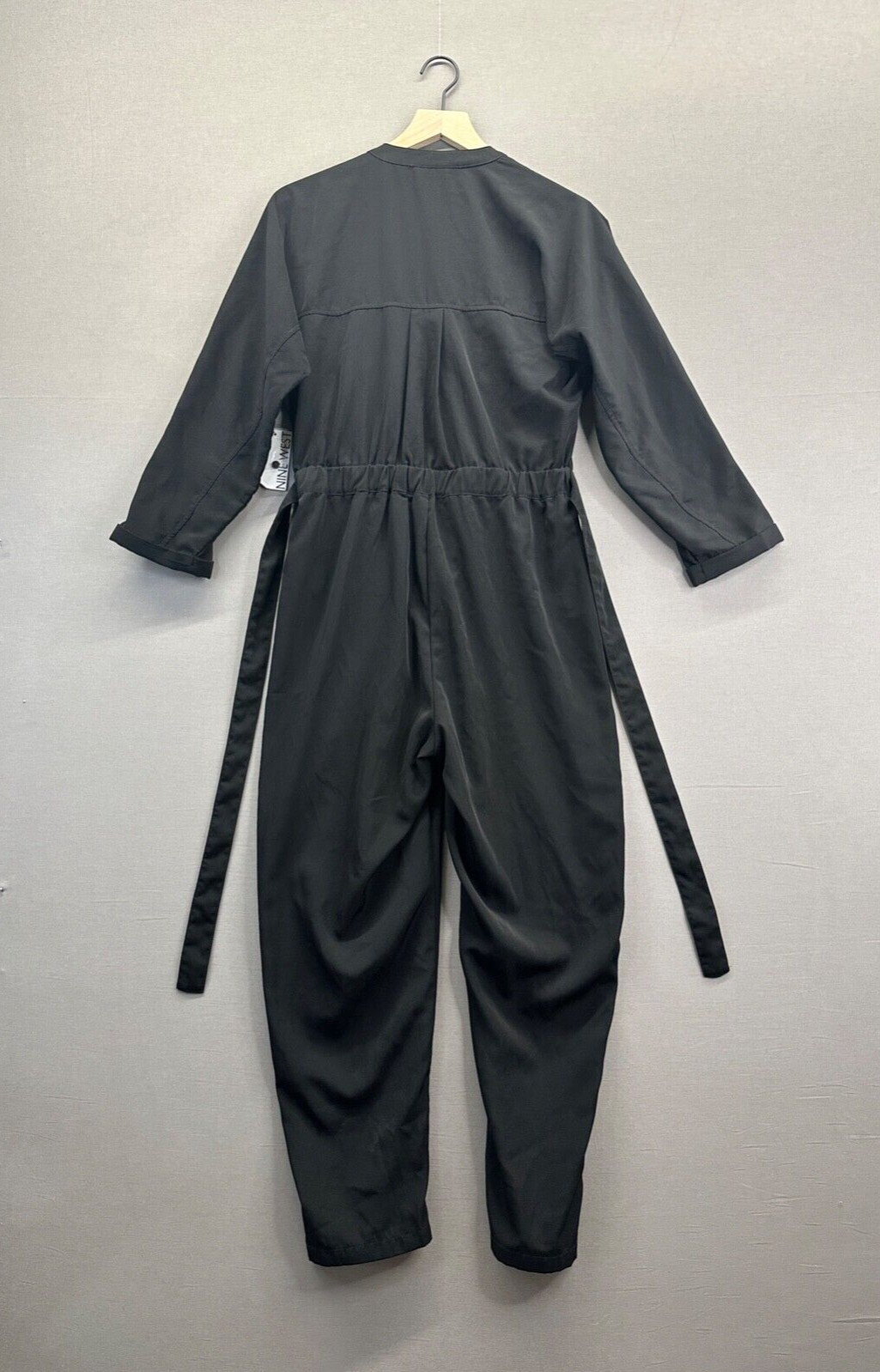 Nine West Womens Black Jumpsuit Button Drawstring Long Sleeve NWT Size S
