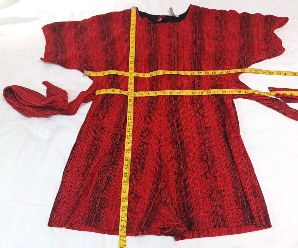 ASOS Red Black Snake Dressy Crinkled Open Back Romper Sz 16 Tie Elastic Waist