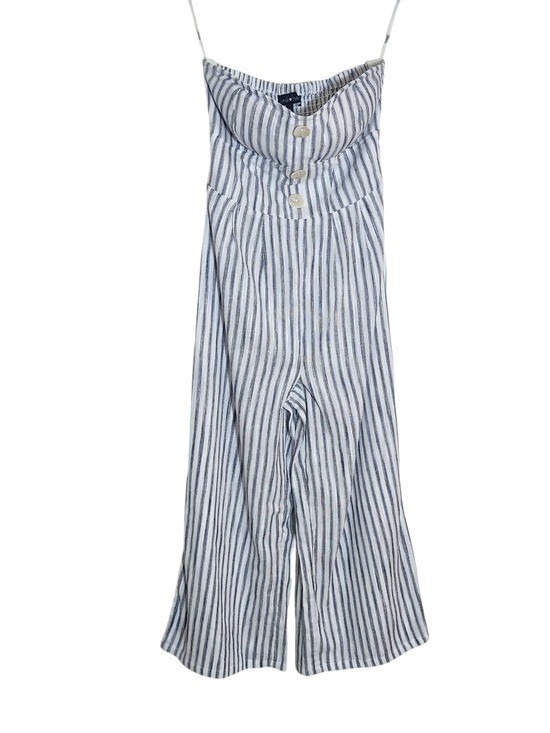 Derek Heart Womens White and Black Stripe Boho Strapless Jumpsuit Size Medium
