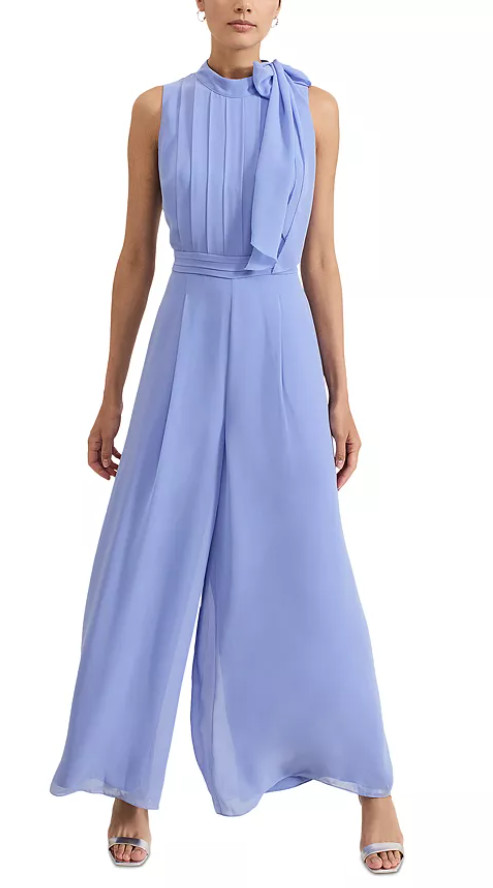 Phase Eight Lucie Tie-Neck Wide Leg Baby Blue Jumpsuit -size 12 /16 UK-msrp $350