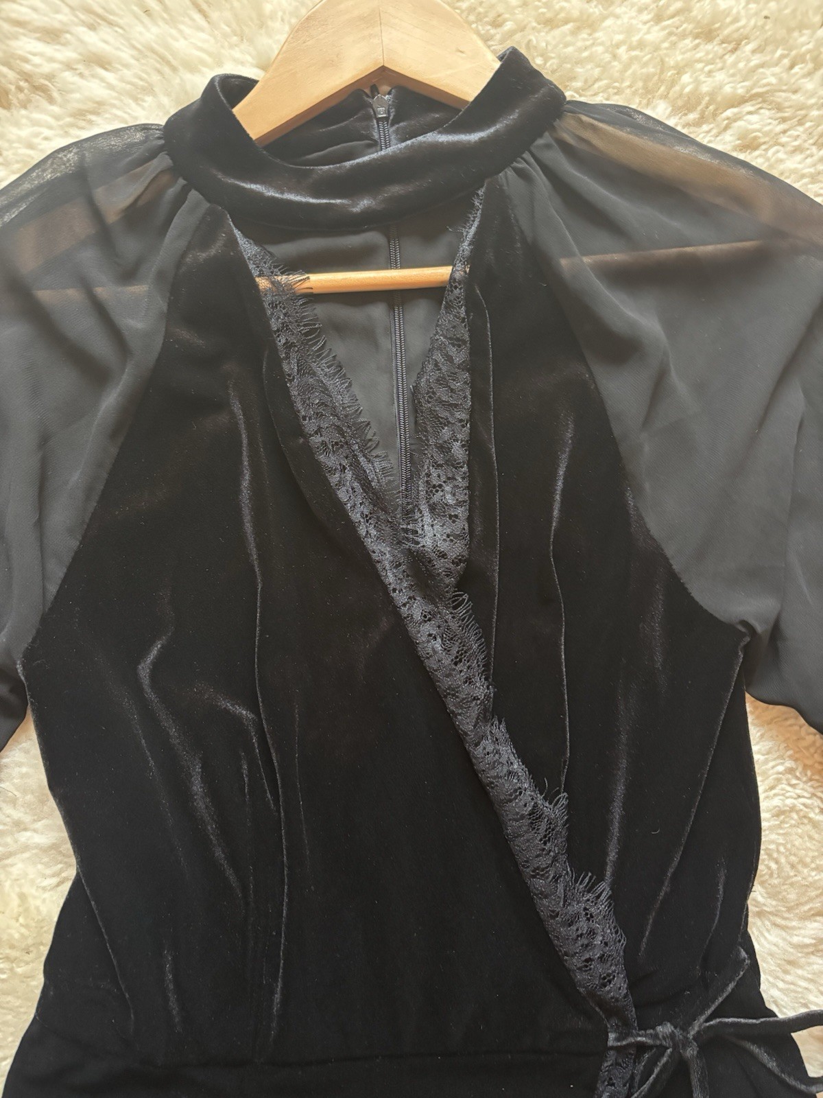 4SI3NNA Black Velvet Lace Short Skort Side Tie Romper Sz S Stunning Sexy Gothic