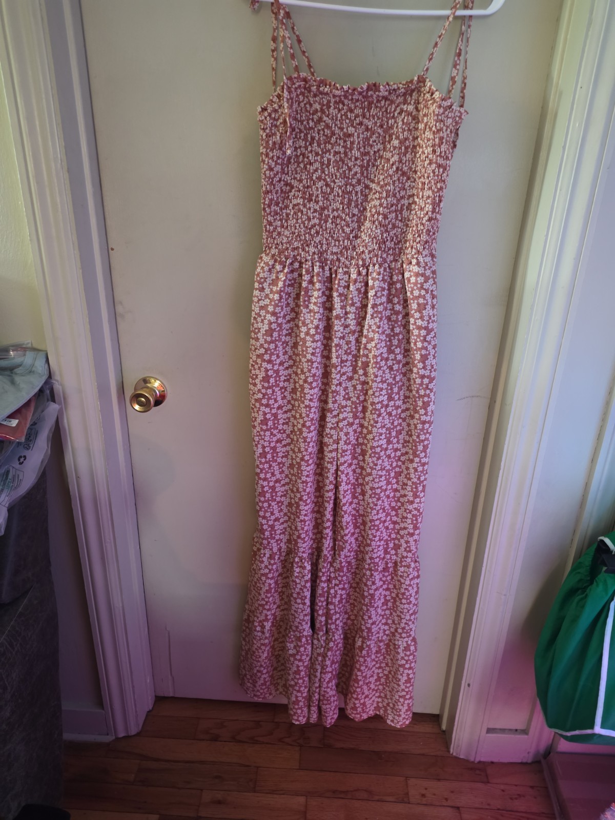 Brown And White Floral Full Length Romper With Flaired Leg Size Large