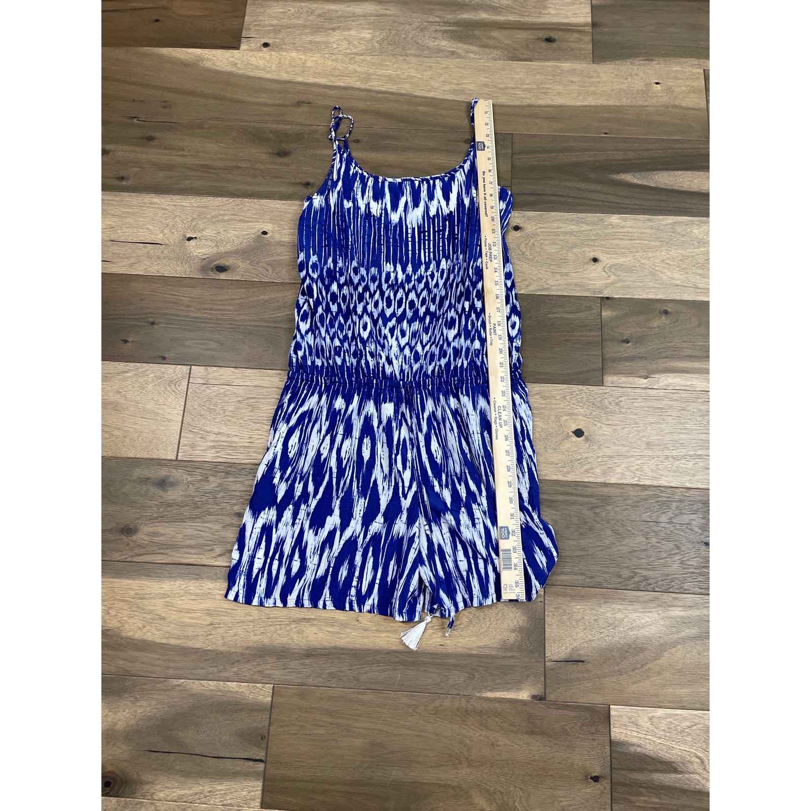 Tommy Bahama Size L Blue White Pattern Romper Adjustable Straps Elastic Waist