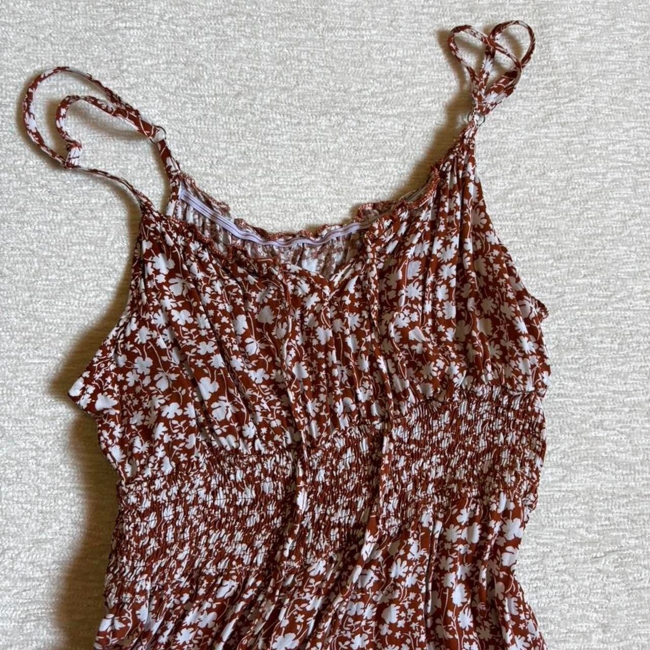 Floral Smocked Jumpsuit Rust Orange Adjustable Straps