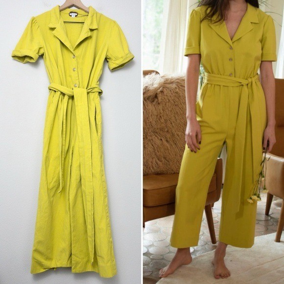 Plante Olivia Linen Belted Jumpsuit 6 Japanese Pockets Cropped Wide Leg