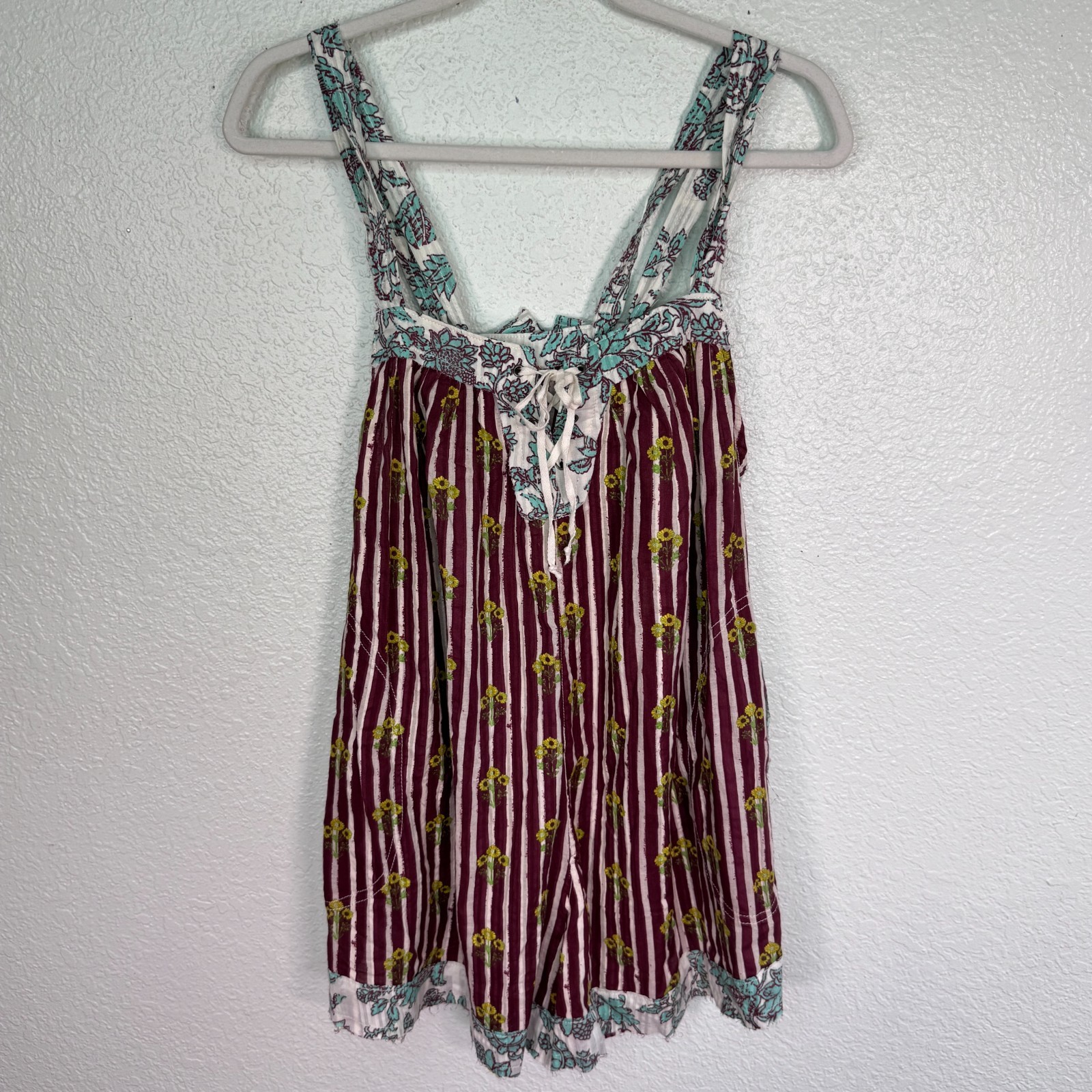 Free People Port Au Prince Romper Womens Small Floral Stripe Cotton One Piece S