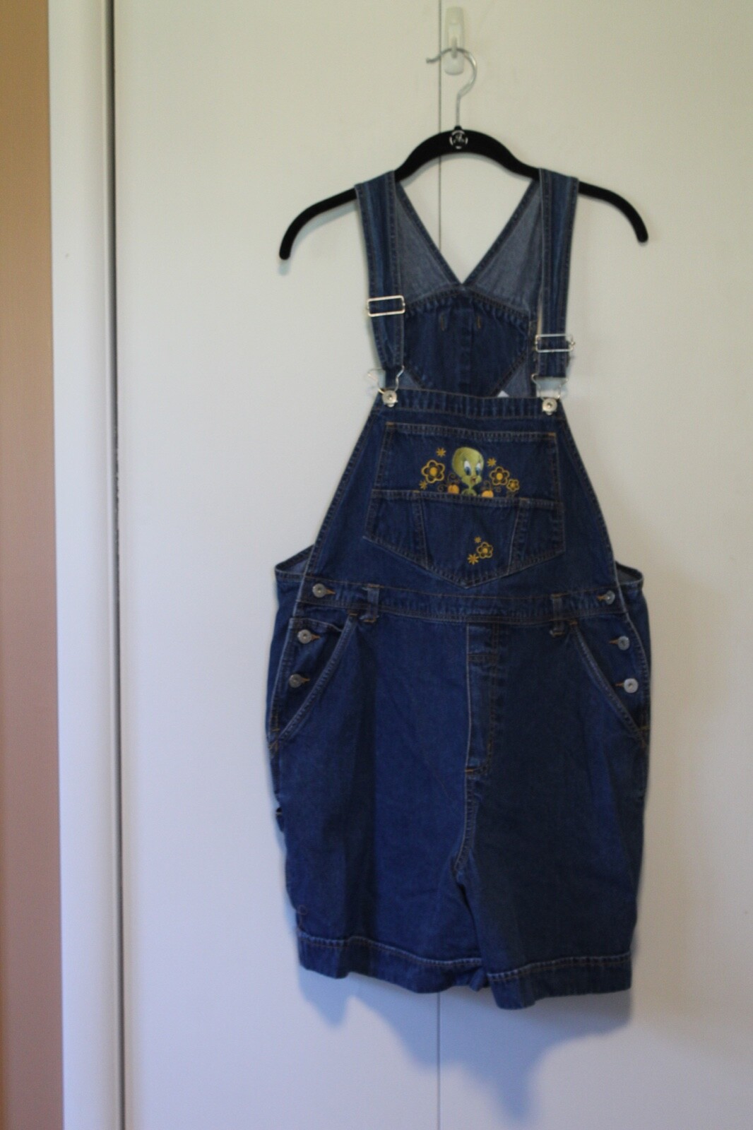 Tweety Bird Looney Tunes Cartoon Denim Blue Jeans Bib Short Overalls Size 16W