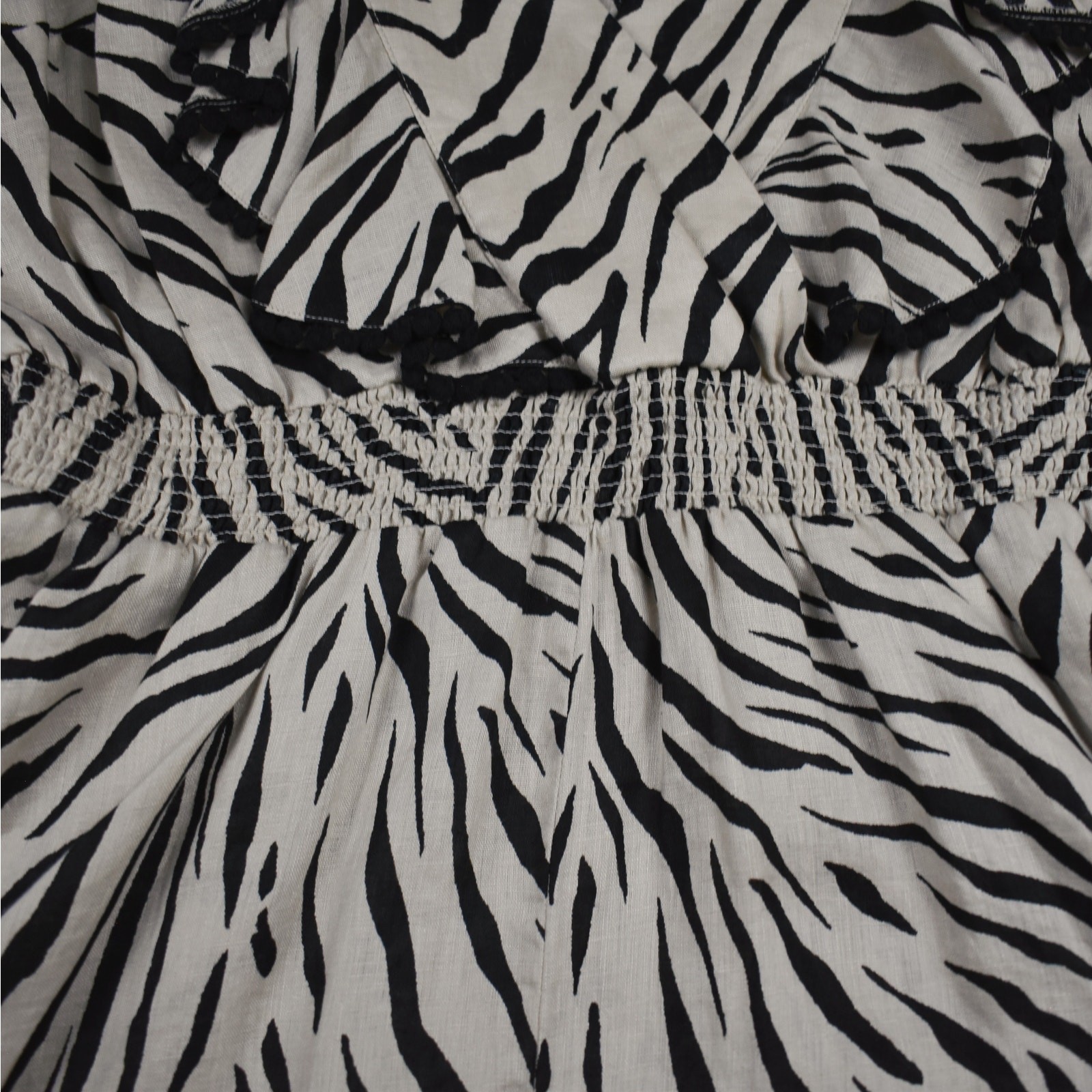 Linen Ruffle Romper Women’s XL Zebra Print Boho Beachy Coastal Summer Festival