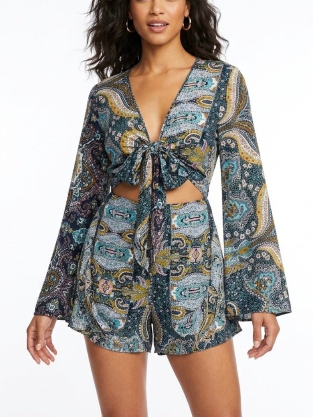 Women’s Le Salty Label Blue Yellow Paisley Romper M