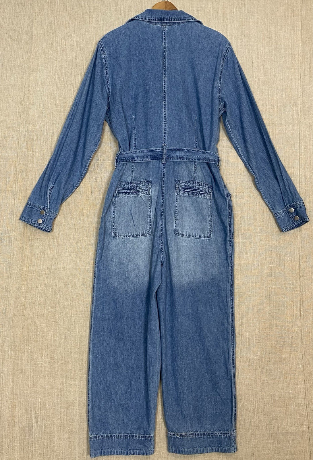 Denim Jumpsuit Sz 10 Indigo Blue Long Sleeve Lightweight Utility Boiler Suit