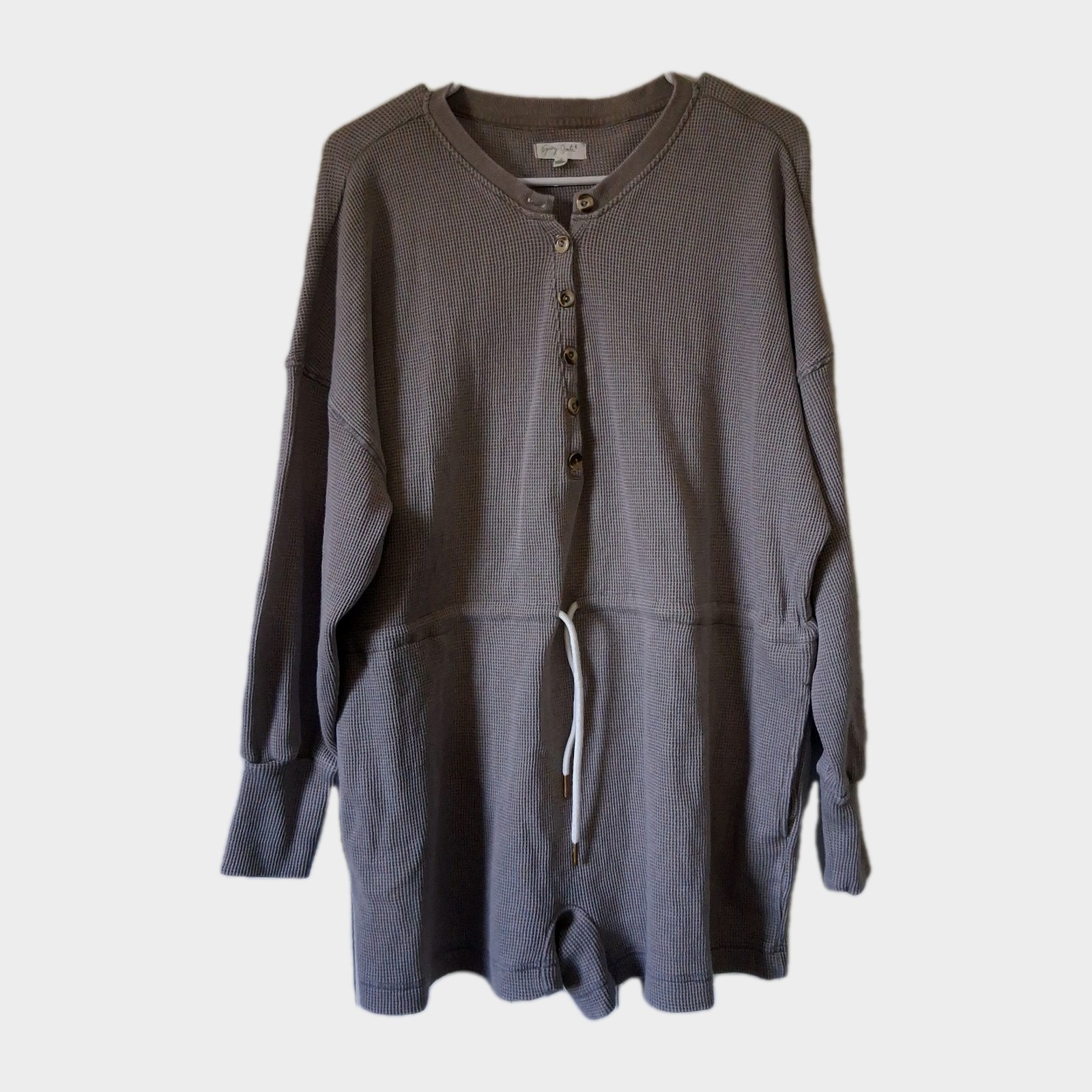 Grey State Vale Romper Women’s 2 Gray Waffle Knit Henley Long Sleeve Lounge Cozy