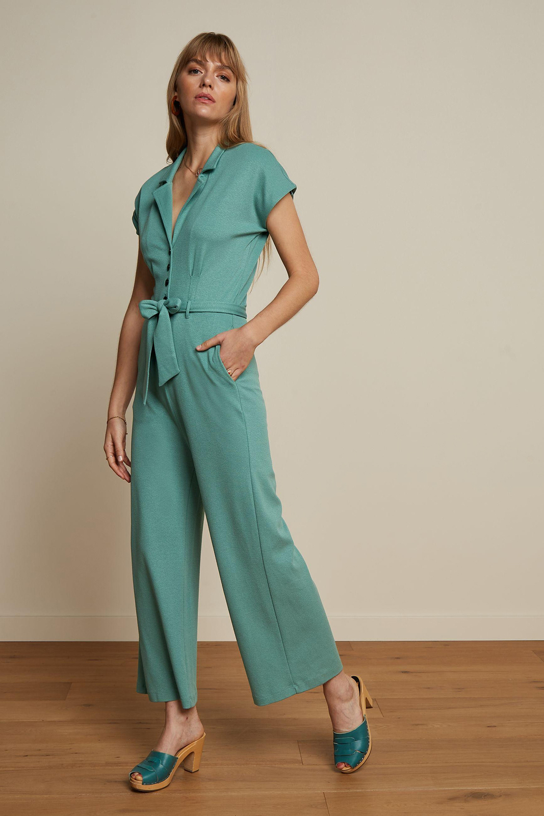 King Louie “DARCY MILANO CREPE” Flared Leg JUMPSUIT Jumpsuit Turquoise Rockabilly