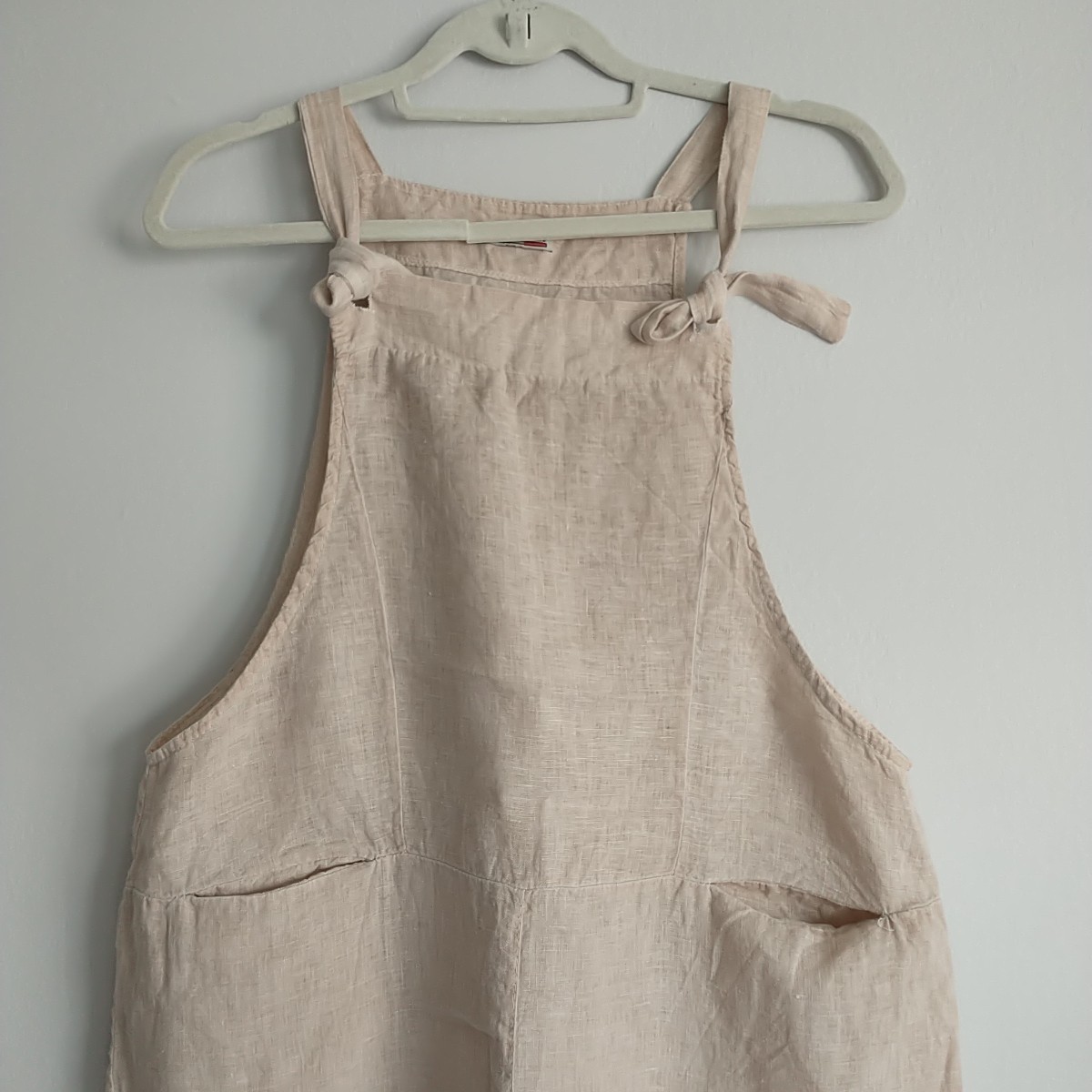 Made InItaly Jumpsuit Bib Overall Womens S/M*Beige 100%Linen Lagenlook Minimalis