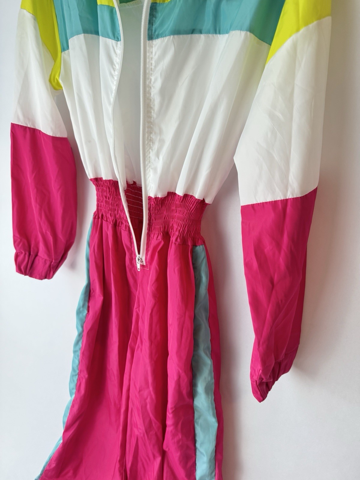 Retro Women’s Colorblock Windbreaker Jumpsuit One-Piece Long Sleeve Size S