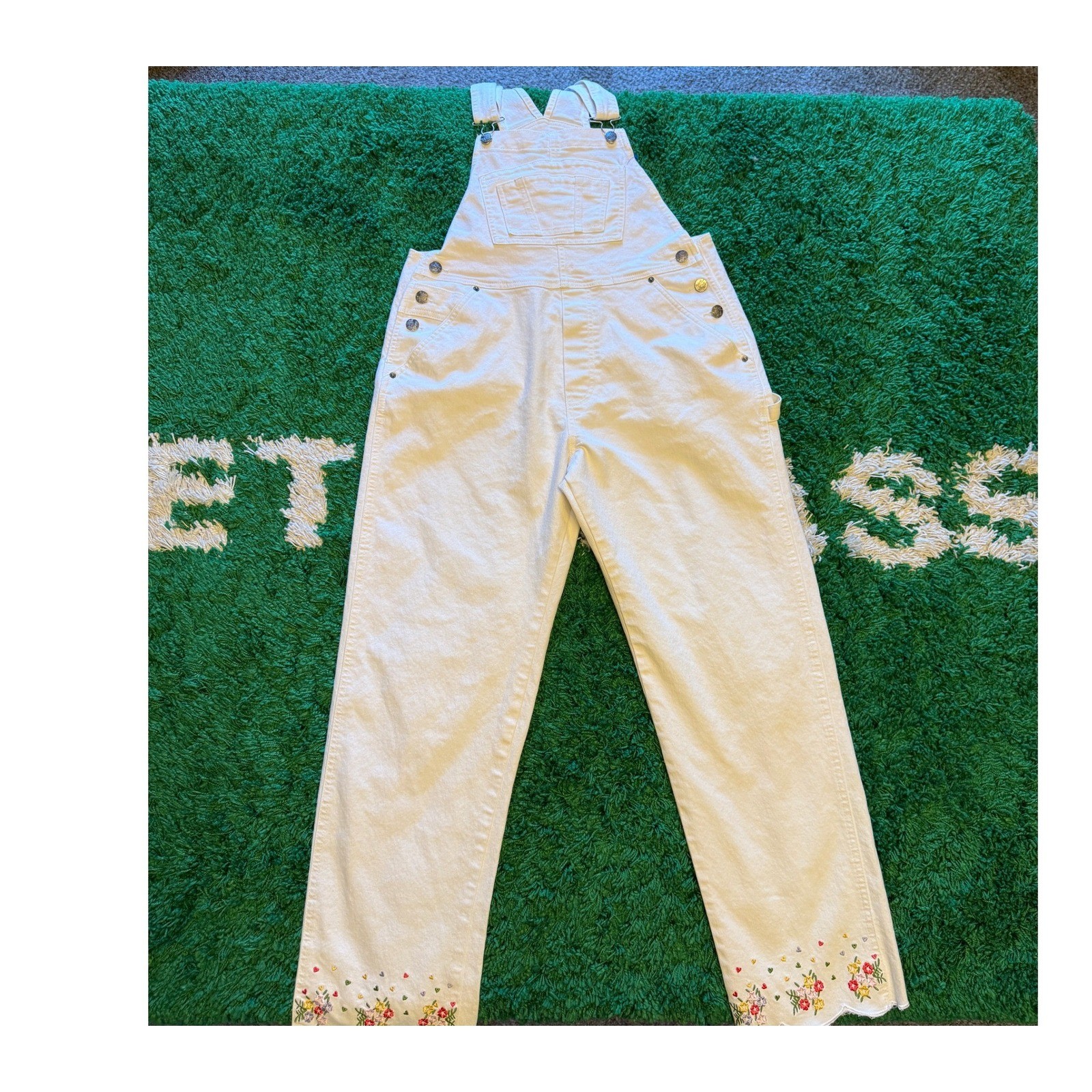 Hybrid & Company Overalls Womens Medium White Excellent Floral Scalloped Hem
