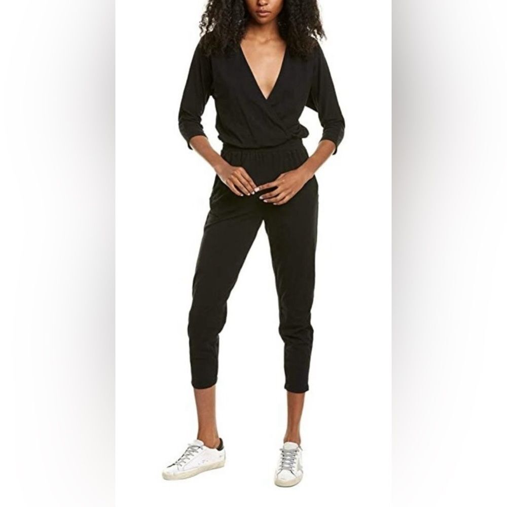 BOBI Revolve Women’s Black Drape Front Size Med Modal Surplice Jumpsuit