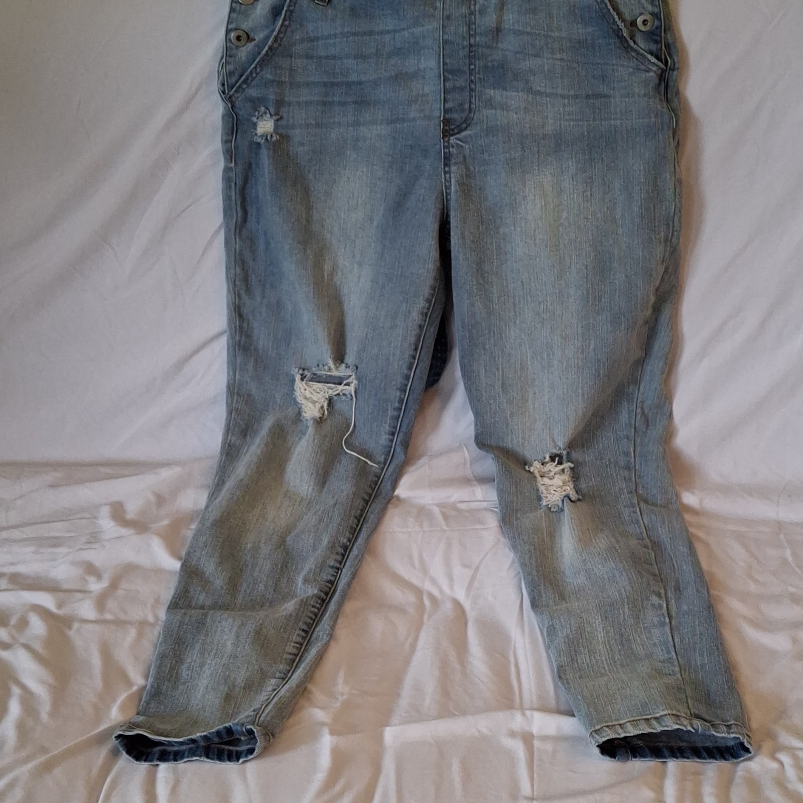 True Craft Women’s Blue Denim Overall One-Piece Stretch Square Neck Size 10
