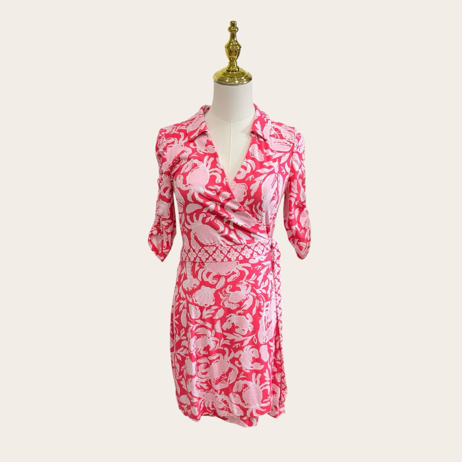 Lilly Pulitzer Extra Small Ibby Skirted Belted Wrap Romper Cane Coral Crab NWT