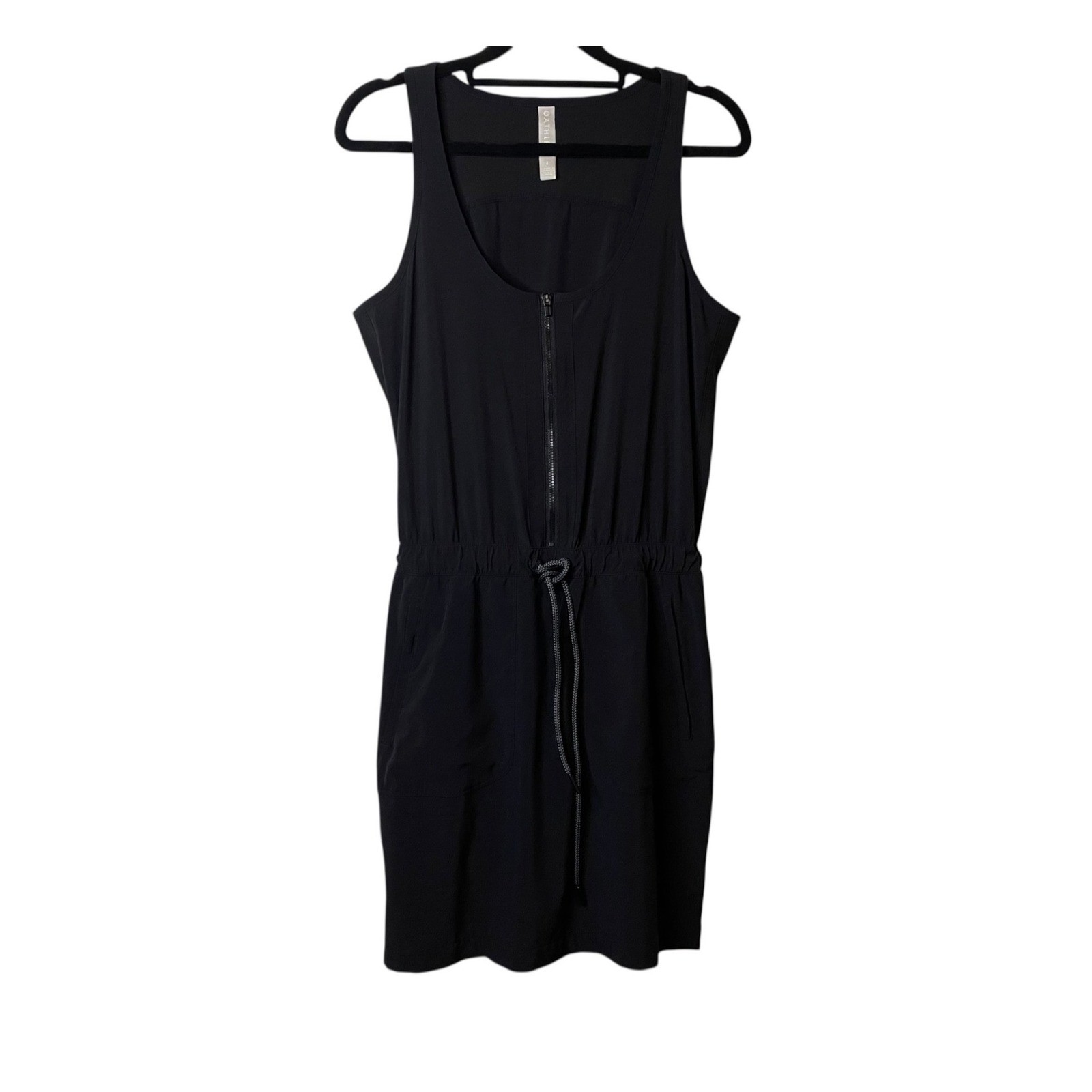 Athleta Black Workout Dress Romper Built In Shorts Zip Pockets Athleisure Size 4