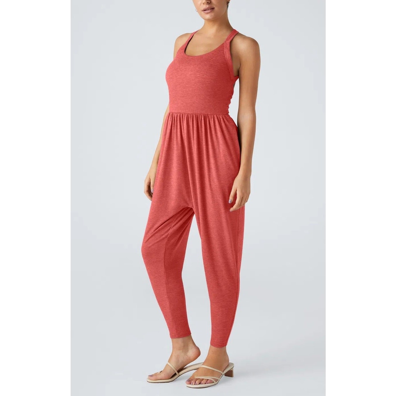 Halara Harem Stretch Jumpsuit Pockets Size XS Red Lightweight Boho Resort Casual