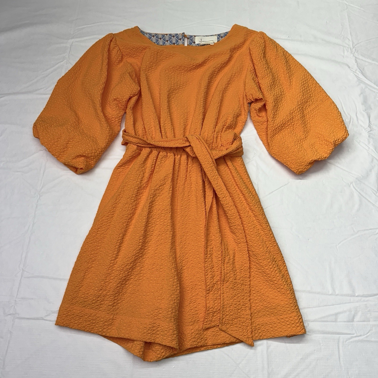 Anthropologie Womens Francesca Balloon-Sleeved Belted Romper Sz XS Orange