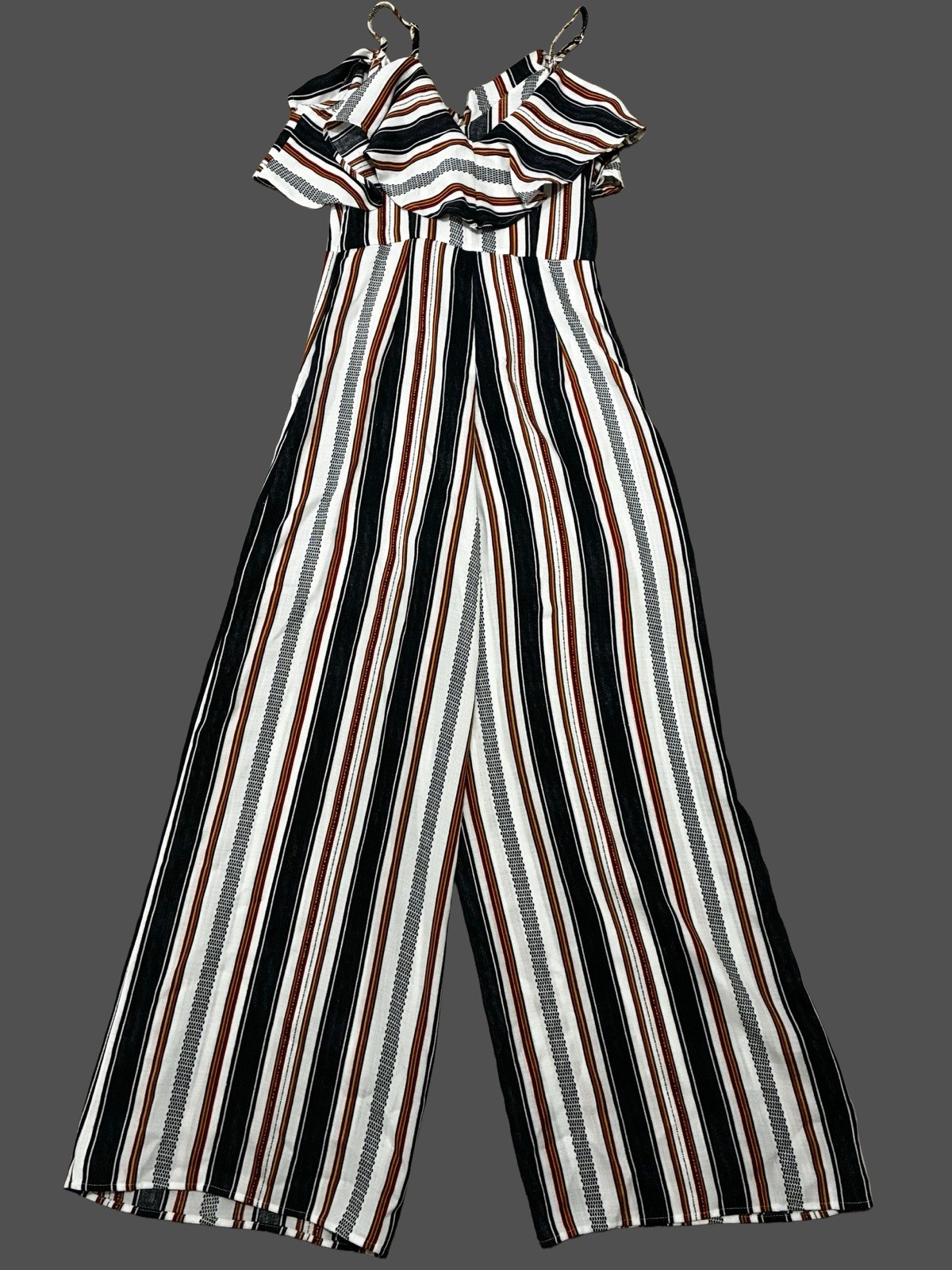 Flying Tomato Romper Jumpsuit Wide Leg Striped Ruffle Adjustable Strap Size S