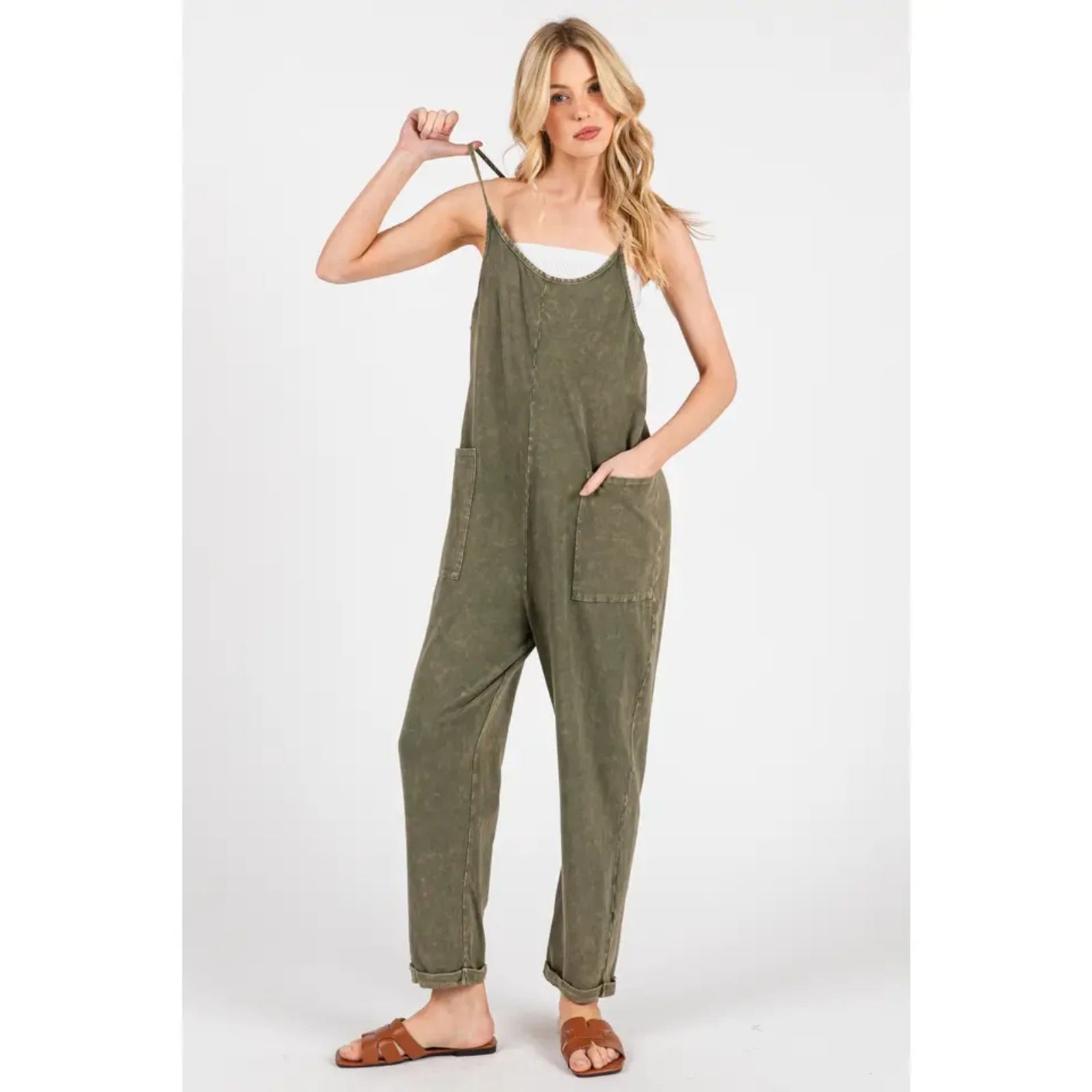 Washed Cami Roll-Up Jumpsuit