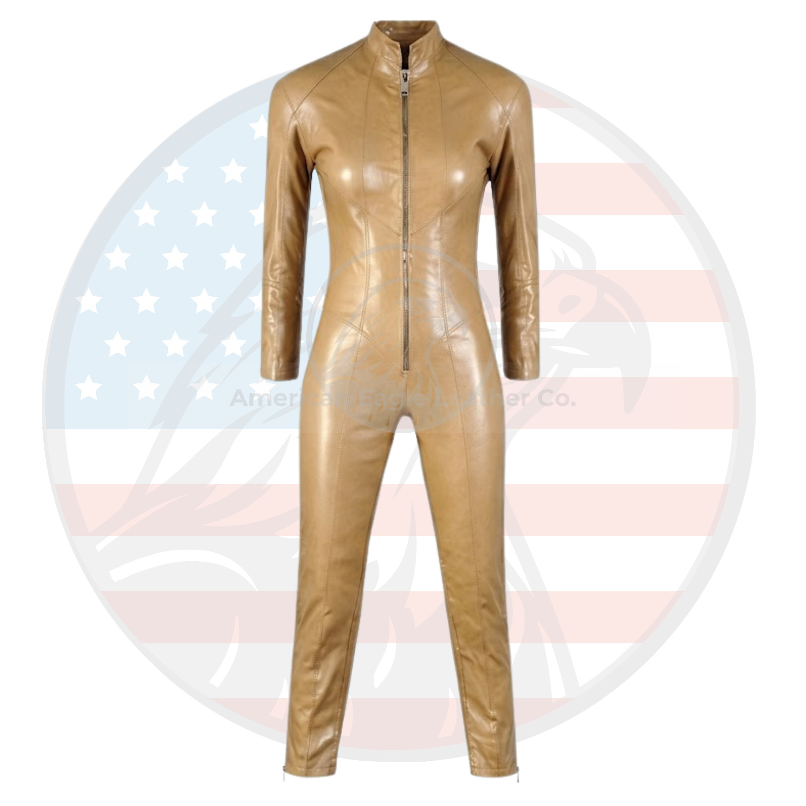 Womens Beige Lambskin Brown Shearling Fur Jumpsuit Sexy Winter Party Outfit