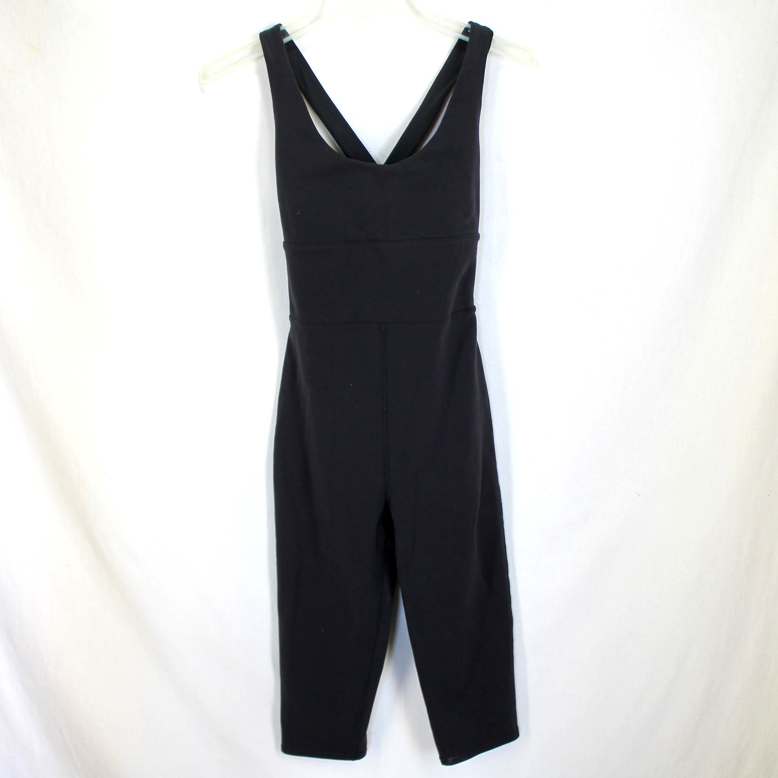 Alo Airbrush Physique One Piece Capri Jumpsuit Size XS Black Criss Cross Back