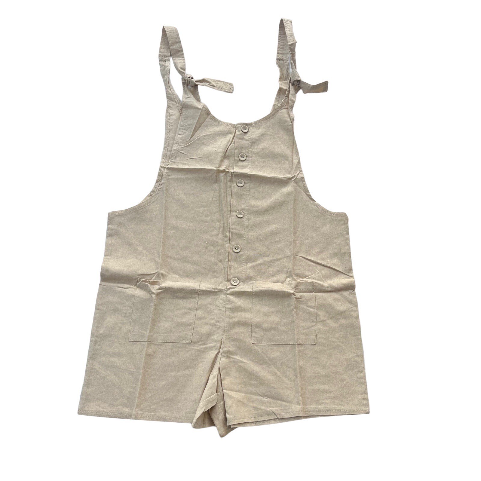 Unbranded Women’s Medium Tan Button Tank Adjustable Tie Top Cotton Blend Romper
