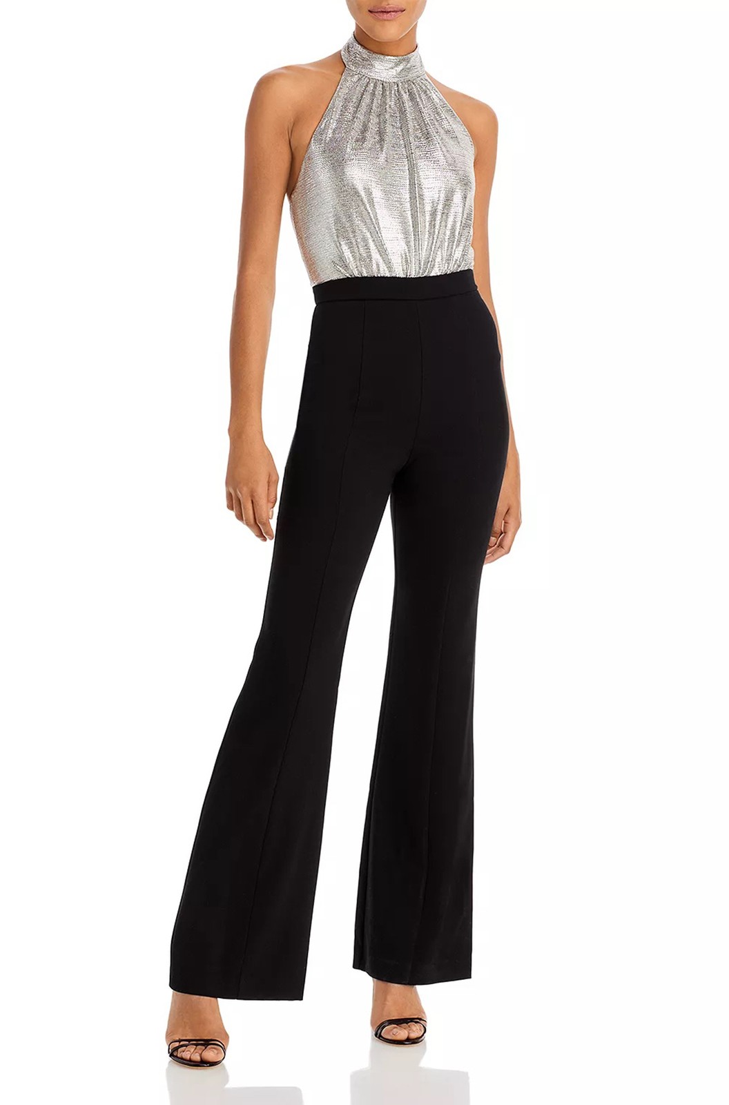 Black Halo 6881468 Genesis Halter Jumpsuit SZ 8 Black Silver