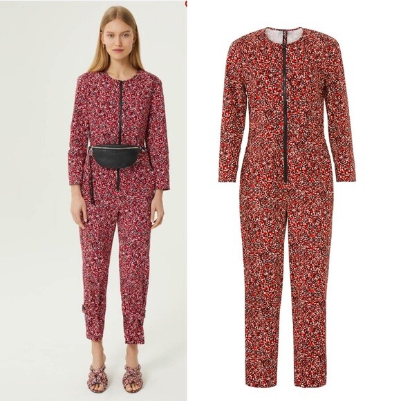 Rebecca Minkoff Floral Long Sleeve Crew Neck Red Clover Jumper Jumpsuit Size L