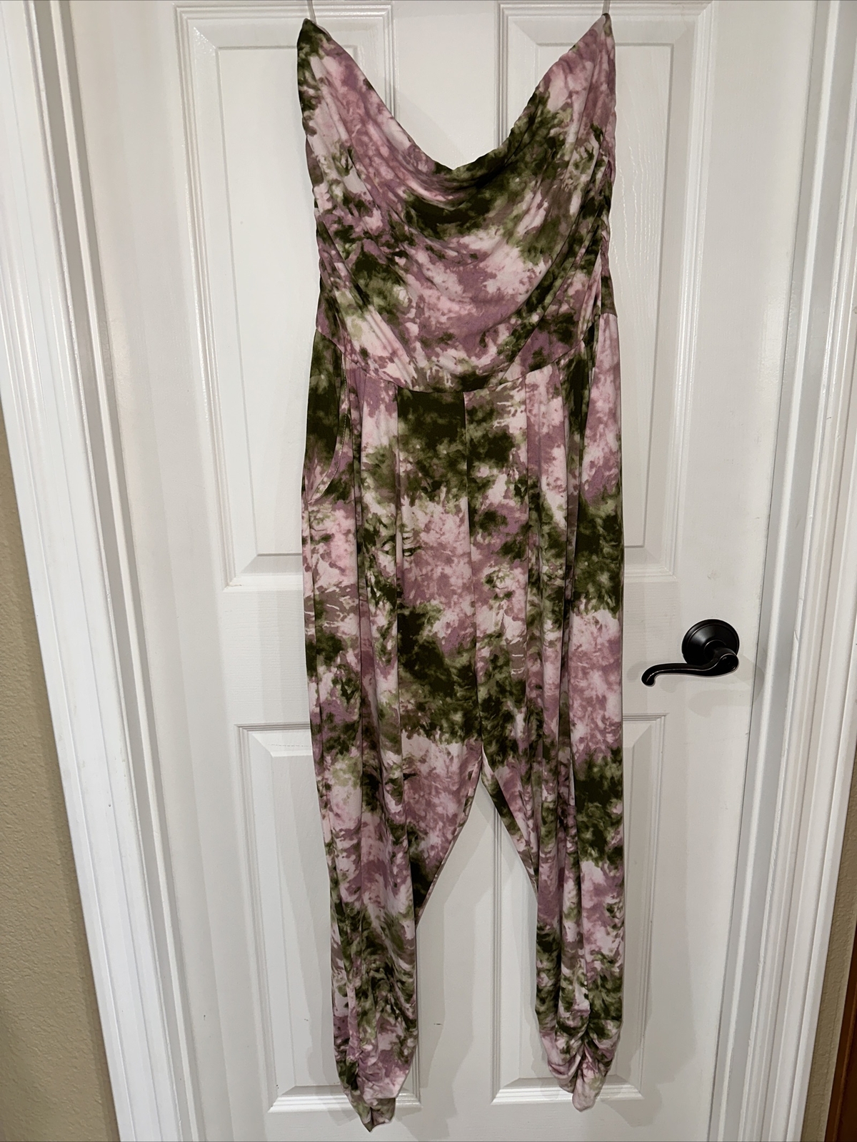 Full Circle Trends Juniors 1X Strapless Jumpsuit Pink/Green Multi Pattern