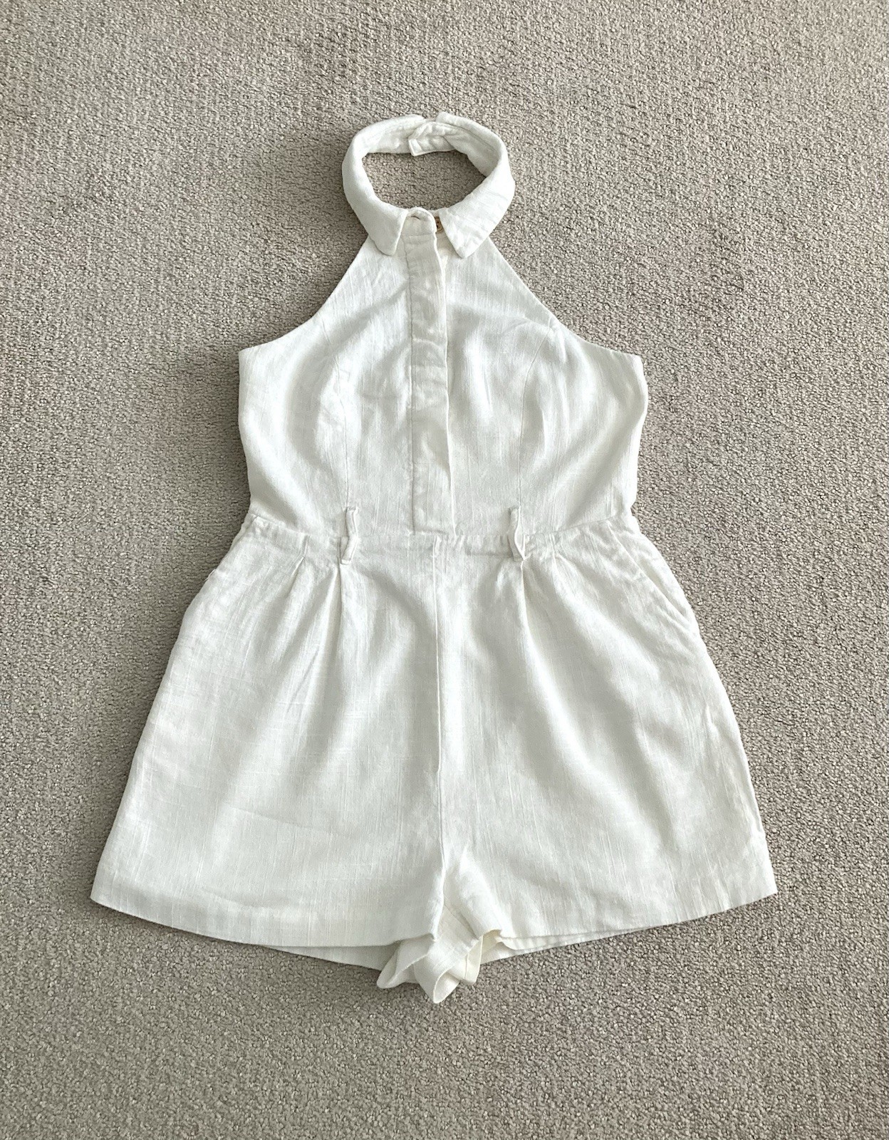 HOUSE Of HARLOW 1960 Cream Linen Halter Romper Elastic Waistband Size 6