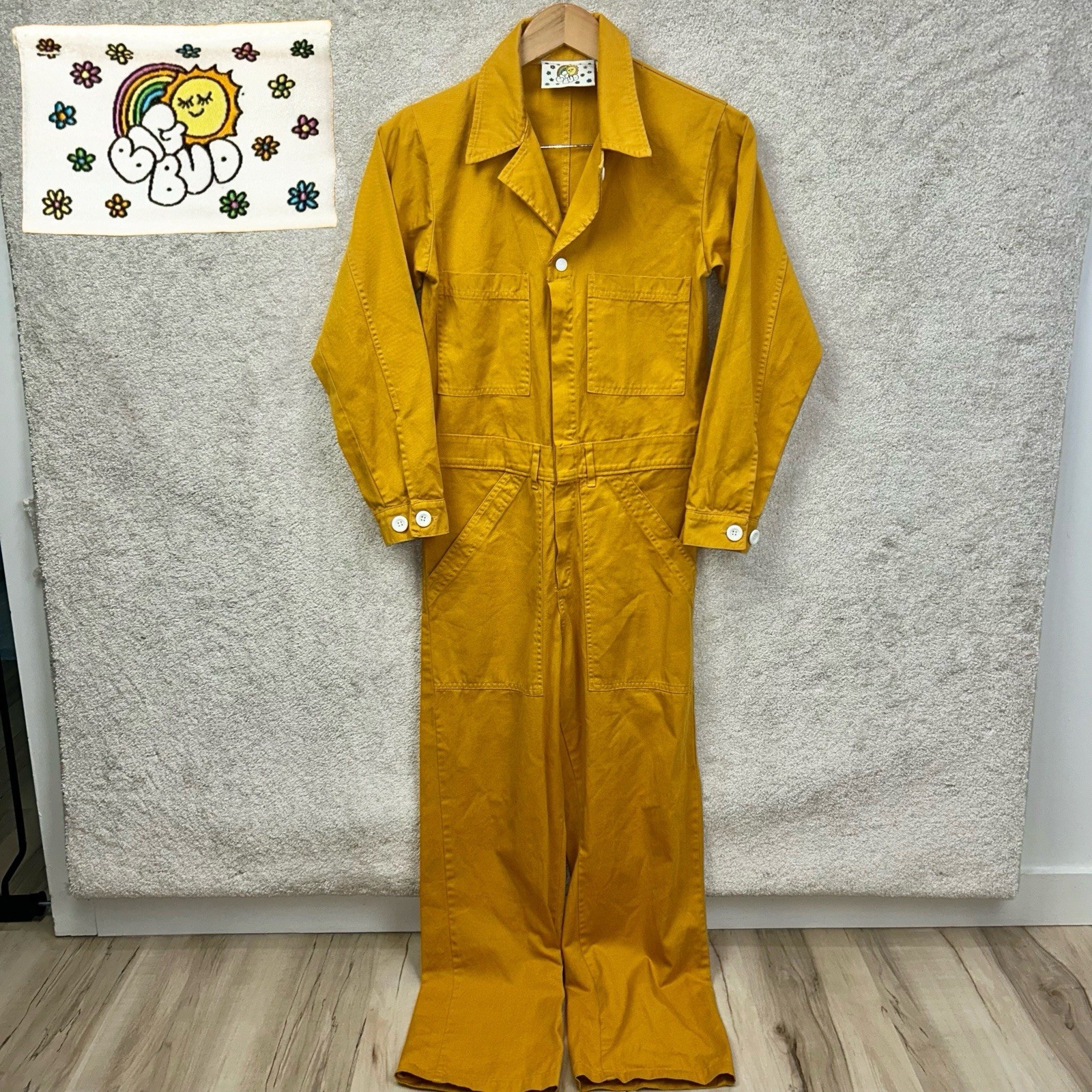BIG BUD Press LA USA Women’s Golden Yellow Cotton Twill LS Mechanic Jumpsuit XS